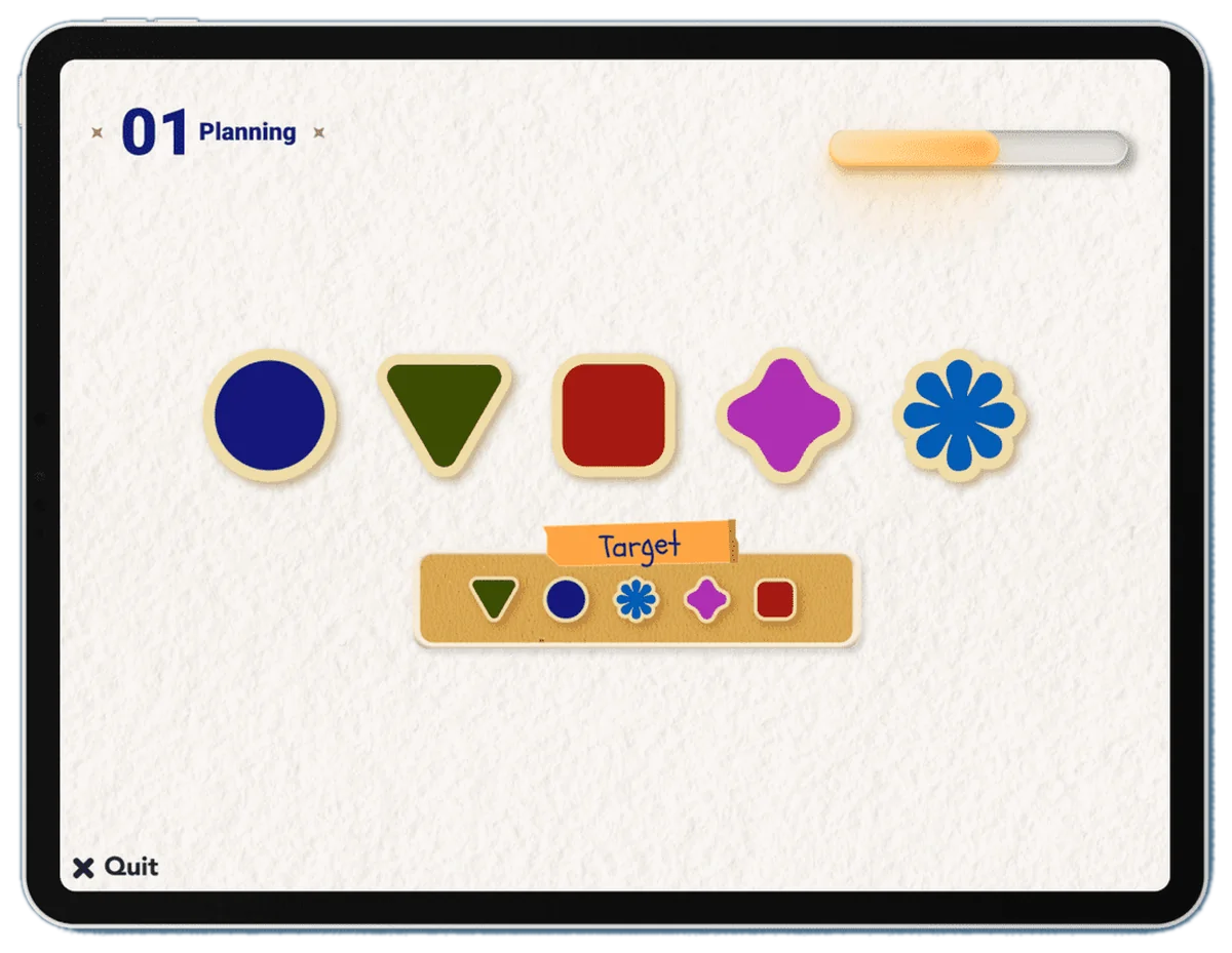 Veyra task 01, Planning: coloured shapes to order against a target