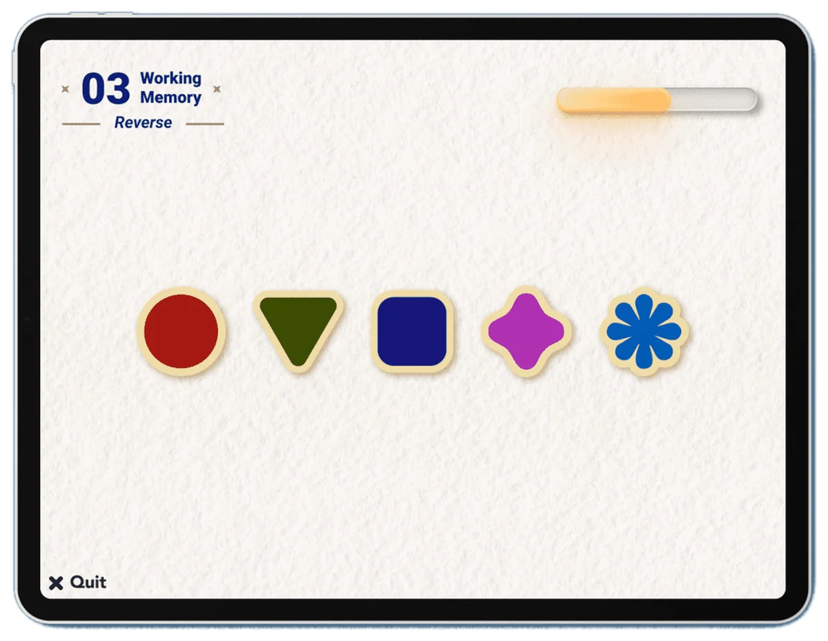 Veyra task 03, Working memory reverse: a row of shapes to recall in reverse