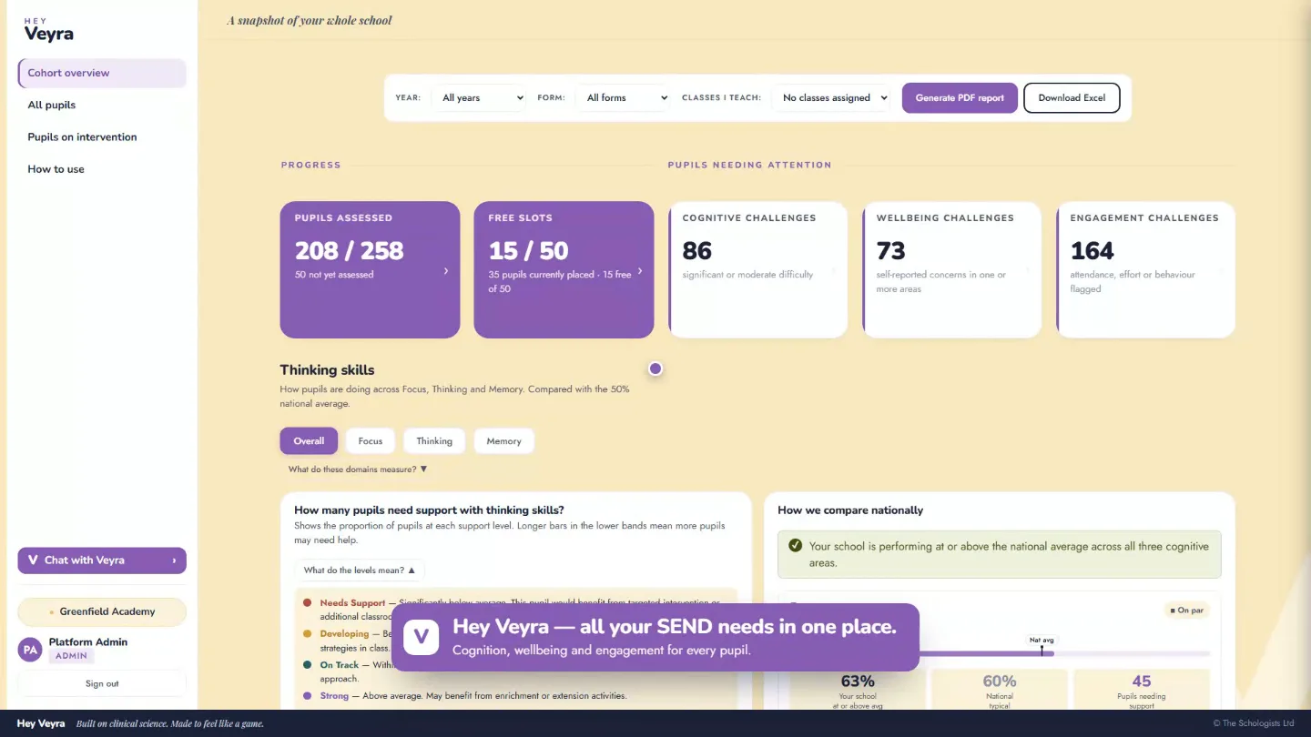 Veyra's teacher dashboard, the opening frame of the overview video